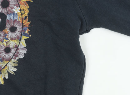 Hype Womens Black Floral Logo Pullover Sweatshirt Size L