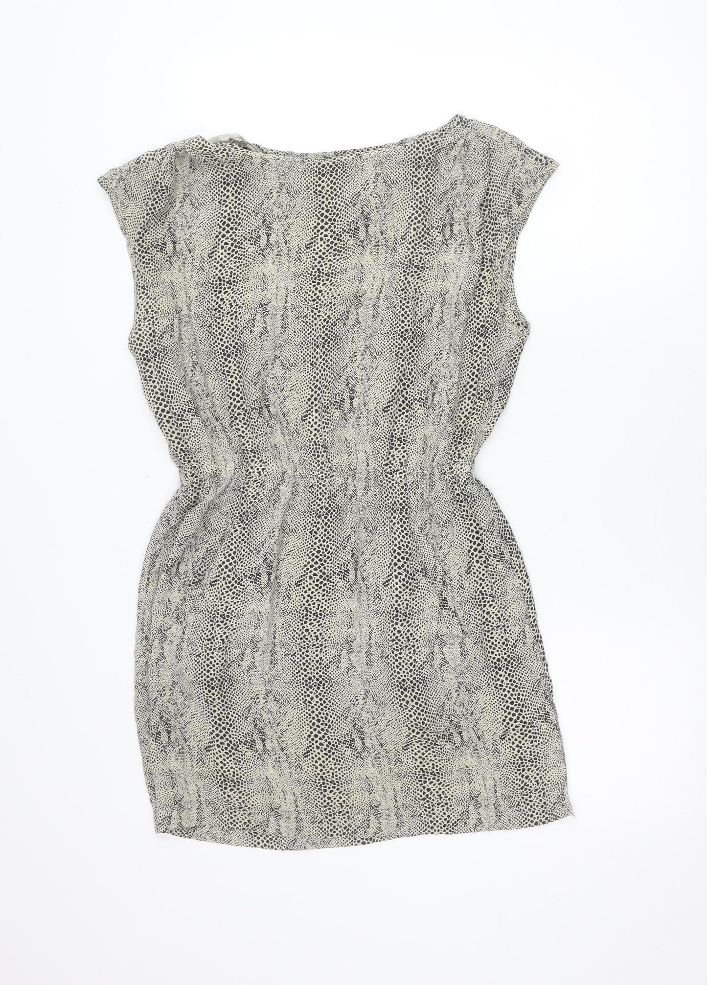 Zara Women Black Animal Print Strapless Ruched Dress Size 12
