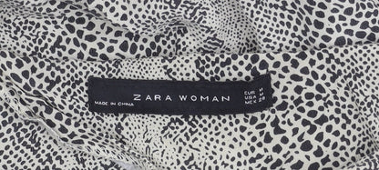 Zara Women Black Animal Print Strapless Ruched Dress Size 12