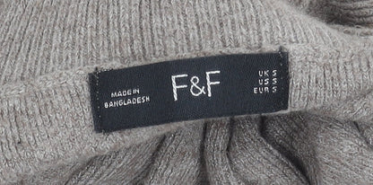 F&F Women’s Beige Roll Neck Long Sleeve Pullover Jumper Size 8