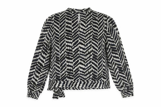 b.young Women’s Black & White Blouse Size 6 Geometric Long Sleeve
