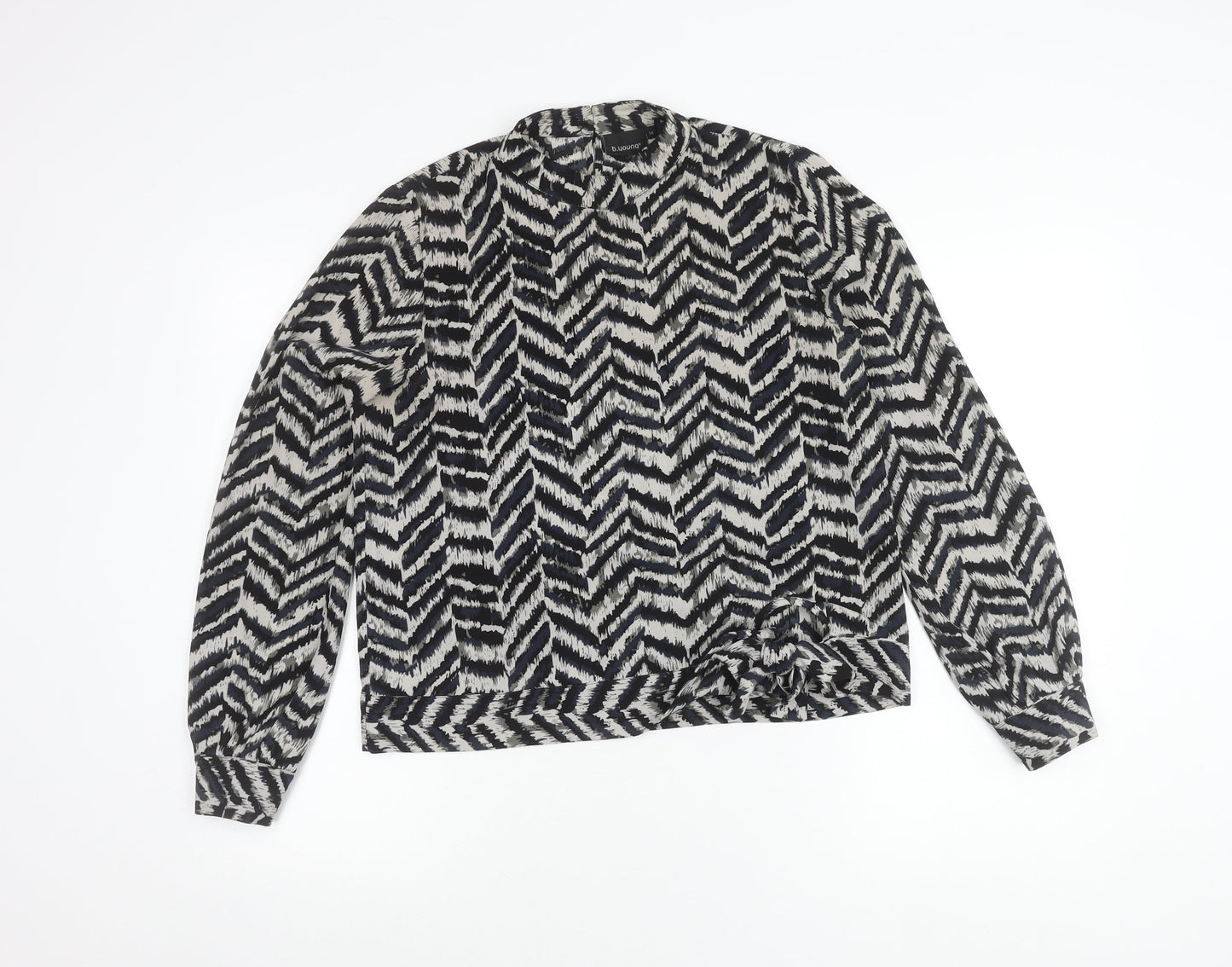 b.young Women’s Black & White Blouse Size 6 Geometric Long Sleeve