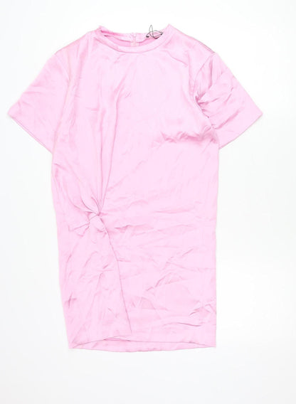 Zara Women Pink Shift Dress Size 8 Short Sleeve Knee Length Polyester