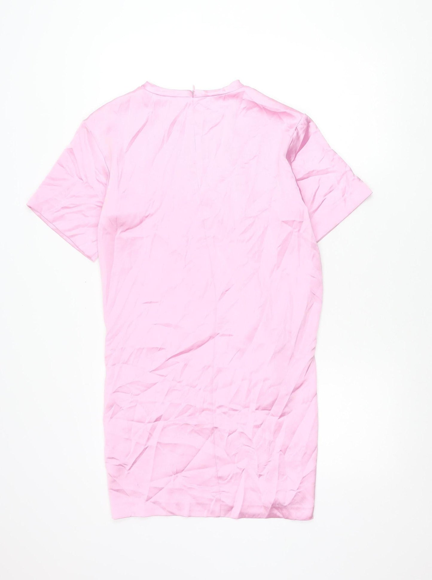 Zara Women Pink Shift Dress Size 8 Short Sleeve Knee Length Polyester
