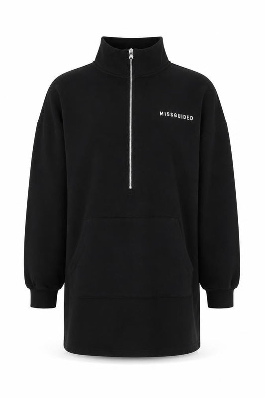 Front view of Missguided Women’s Black UK 10 Half Zip Sweatshirt Tunic
