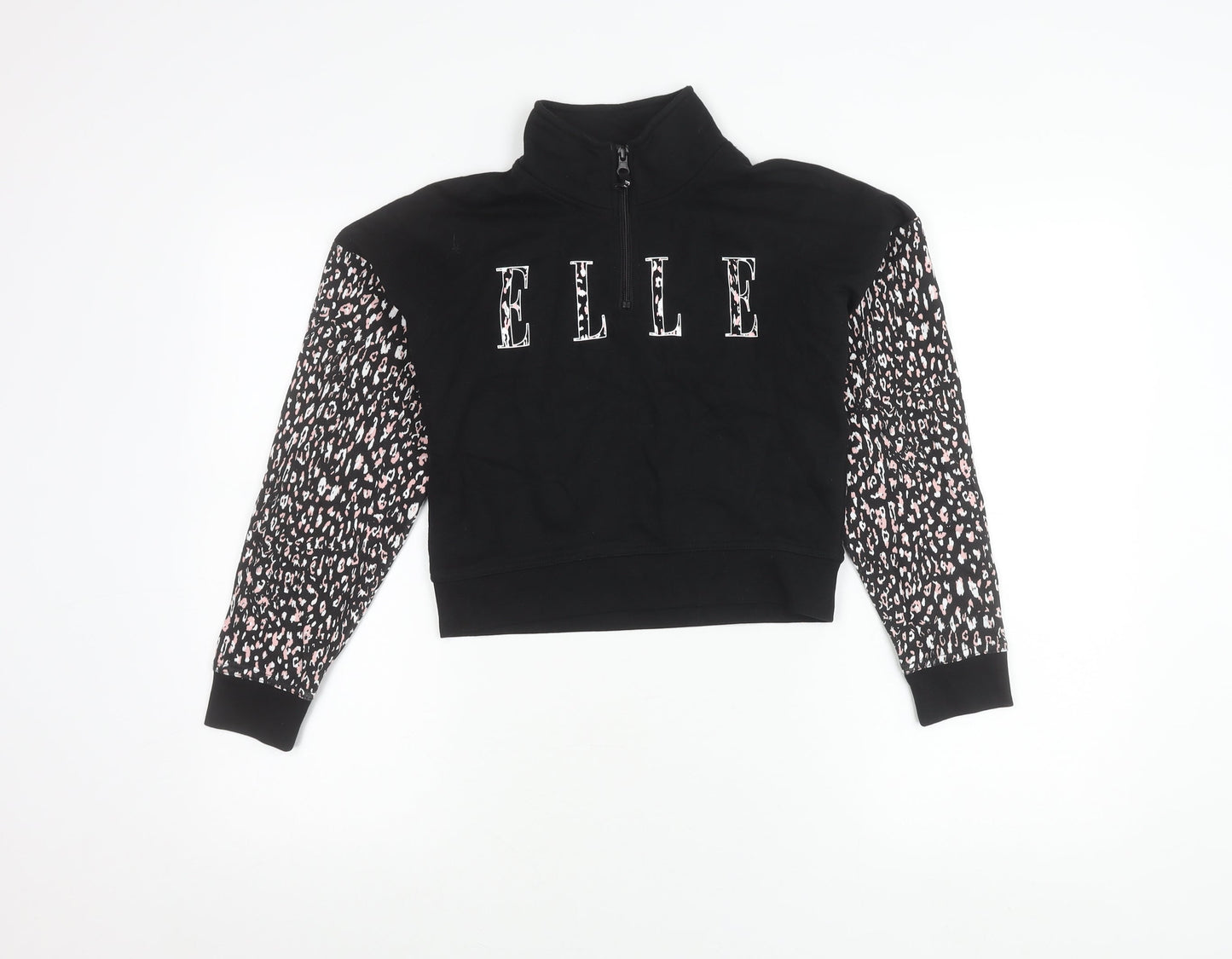 ELLE Junior Girls Black Animal Print Zip Sweatshirt 9 Years