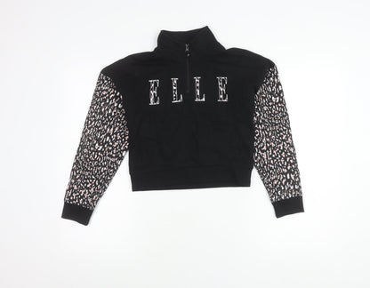 ELLE Junior Girls Black Animal Print Zip Sweatshirt 9 Years