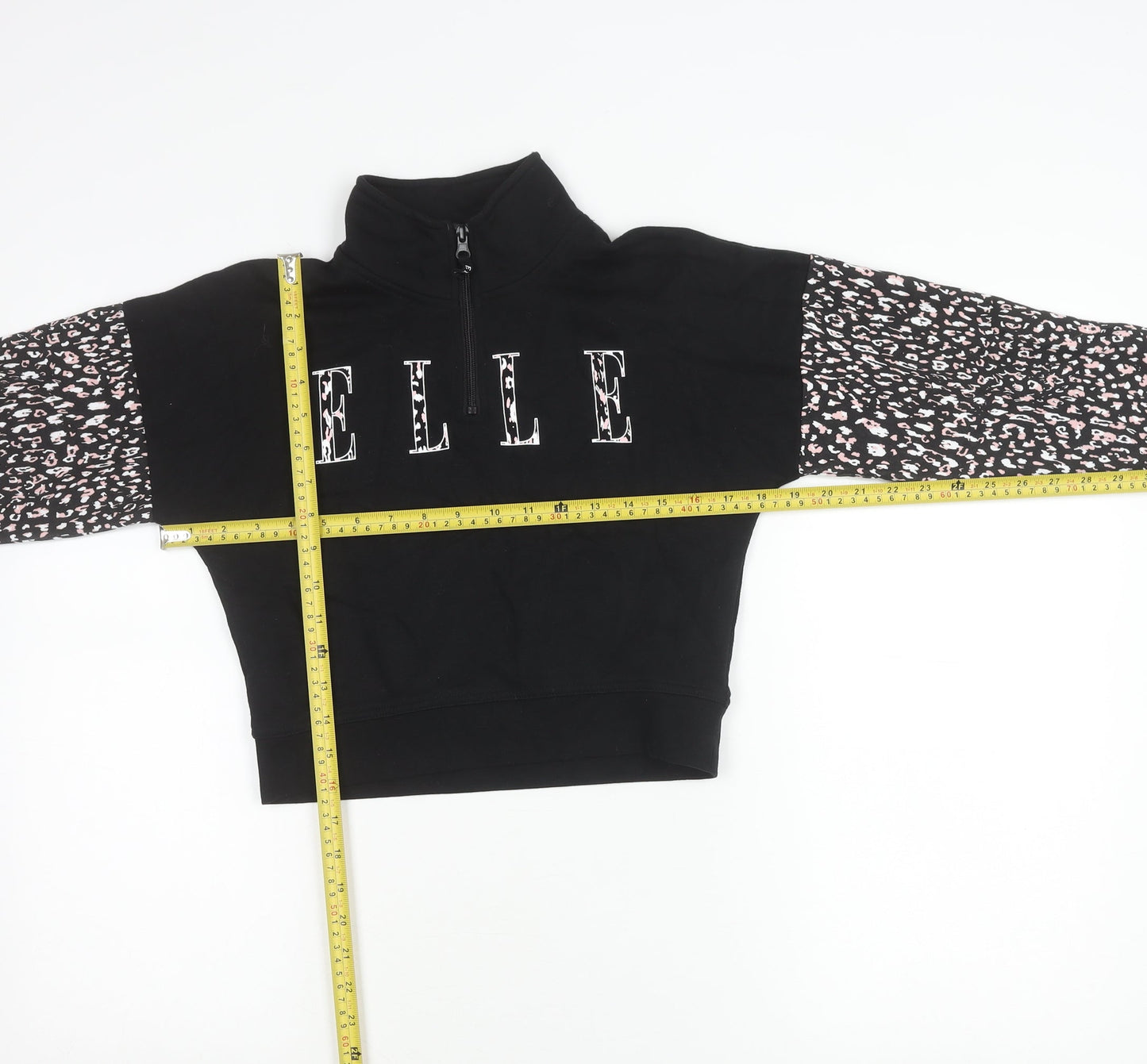ELLE Junior Girls Black Animal Print Zip Sweatshirt 9 Years