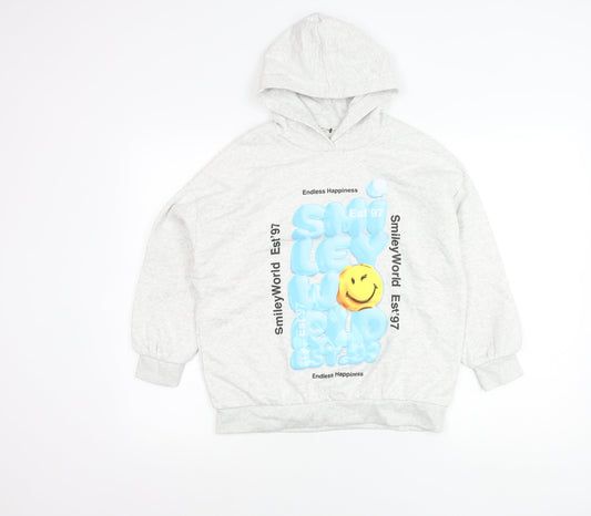 Marks & Spencer Girls Grey Smiley World Pullover Hoodie 9-10 Years