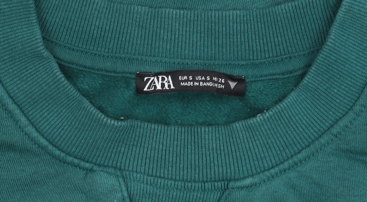 Zara Women’s Green Pullover Sweatshirt Size S Cotton Blend
