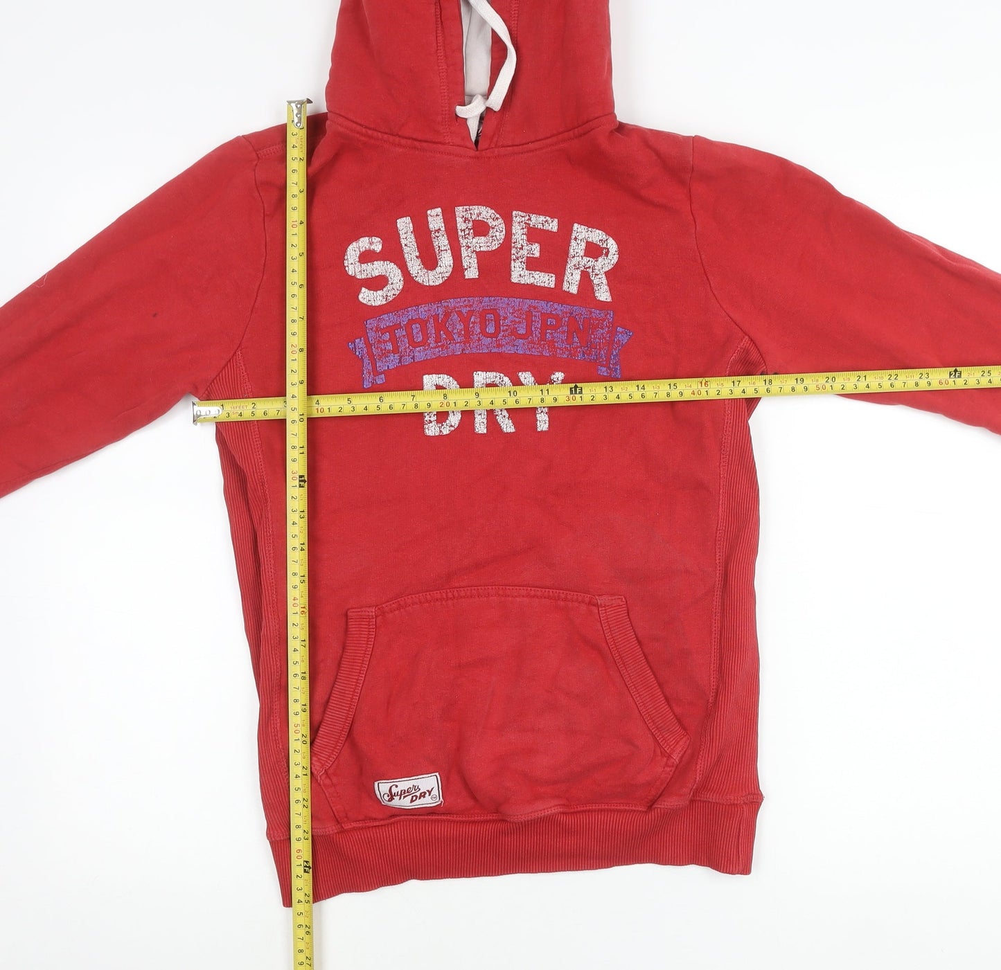 Superdry Boys Red Pullover Hoodie Medium Logo Print Cotton Blend