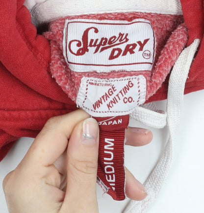 Superdry Boys Red Pullover Hoodie Medium Logo Print Cotton Blend