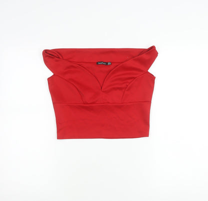 Boohoo Womens Red Cropped Sweetheart Neck Sleeveless Top Size 14