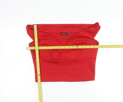 Boohoo Womens Red Cropped Sweetheart Neck Sleeveless Top Size 14