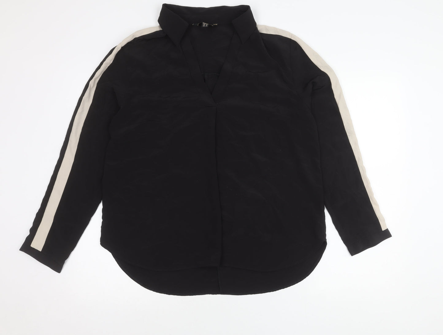 Lipsy Women’s Black Collared Button-Up Shirt Blouse UK 14 Long Sleeve