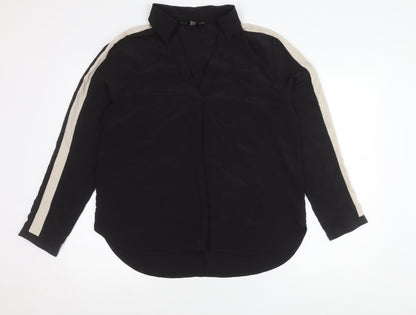 Lipsy Women’s Black Collared Button-Up Shirt Blouse UK 14 Long Sleeve