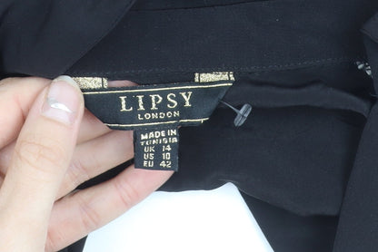 Lipsy Women’s Black Collared Button-Up Shirt Blouse UK 14 Long Sleeve