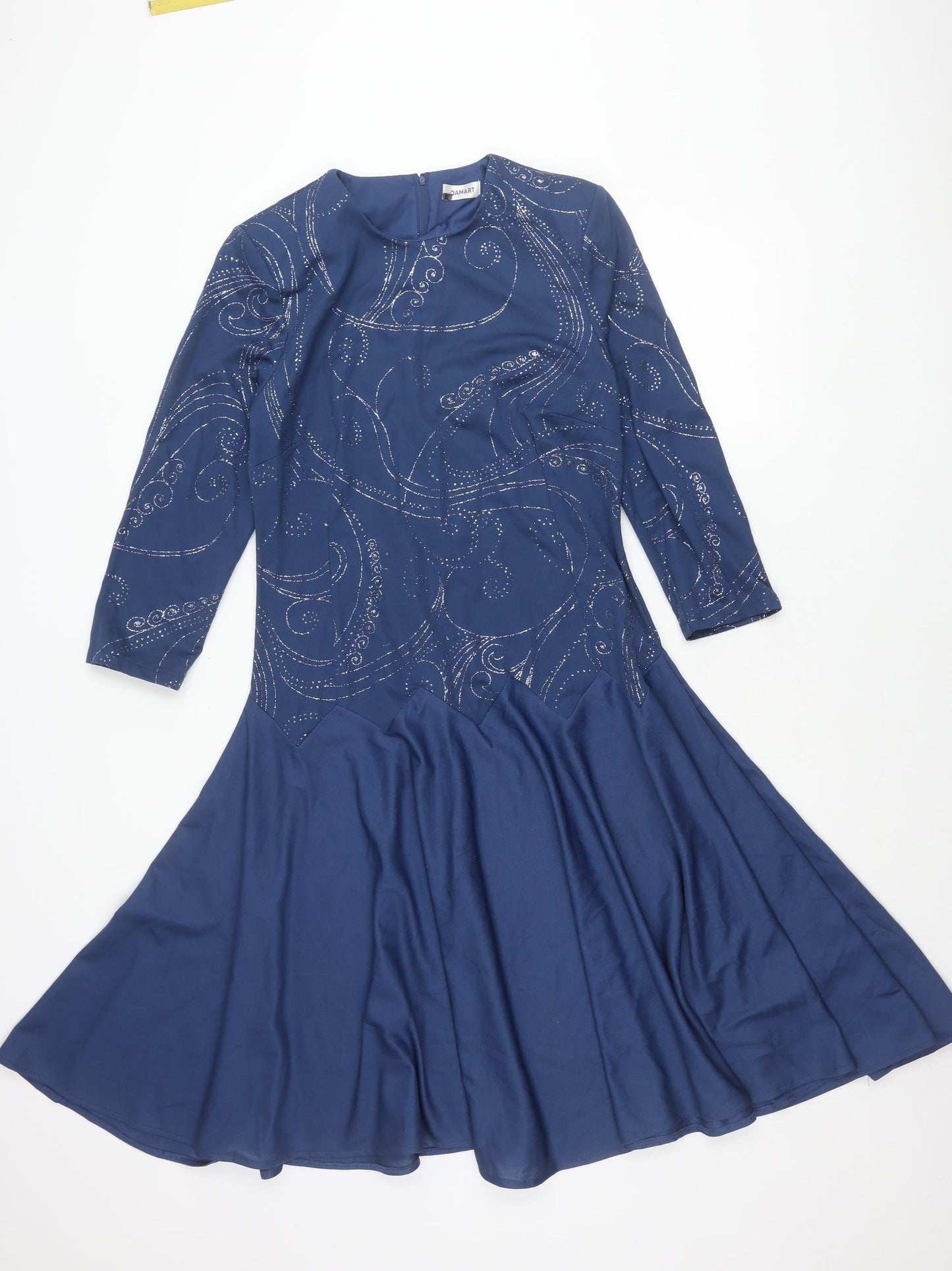 Damart Women’s Blue Fit & Flare Glitter Dress Size 10 Long Sleeve Party