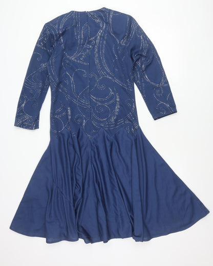 Damart Women’s Blue Fit & Flare Glitter Dress Size 10 Long Sleeve Party
