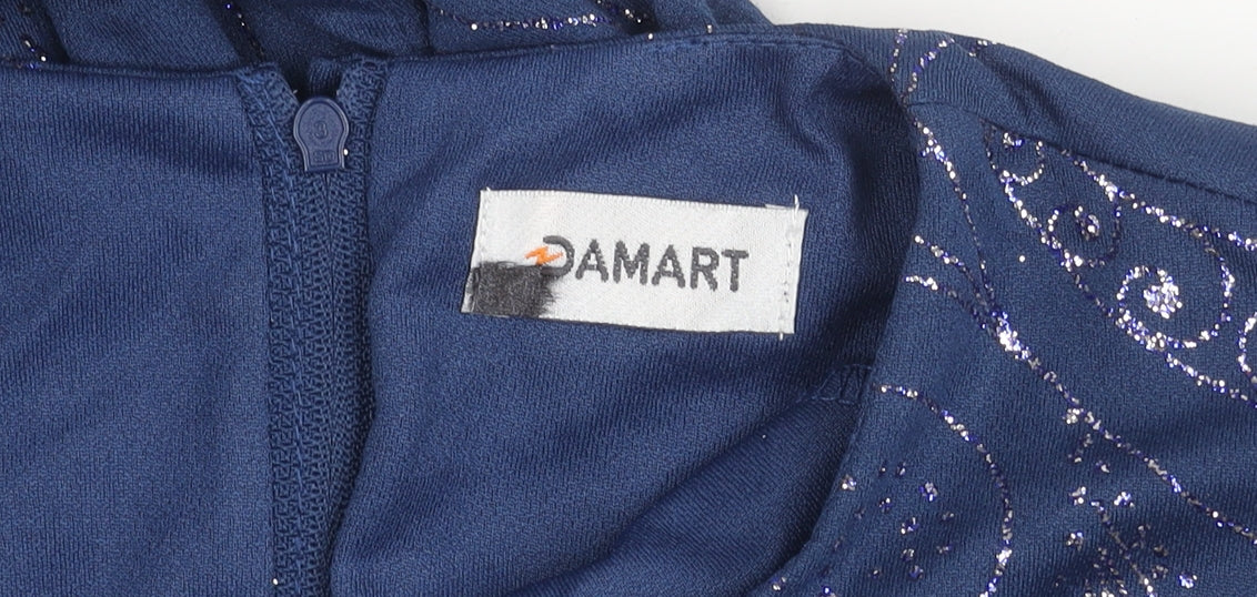 Damart Women’s Blue Fit & Flare Glitter Dress Size 10 Long Sleeve Party