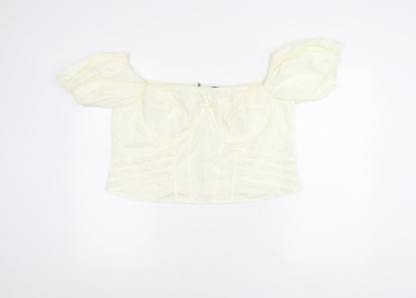 PrettyLittleThing Womens Ivory Off Shoulder Puff Sleeve Cropped Blouse UK 20