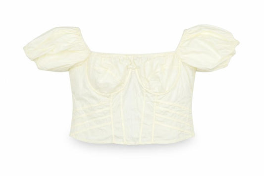 PrettyLittleThing Womens Ivory Off Shoulder Puff Sleeve Cropped Blouse UK 20