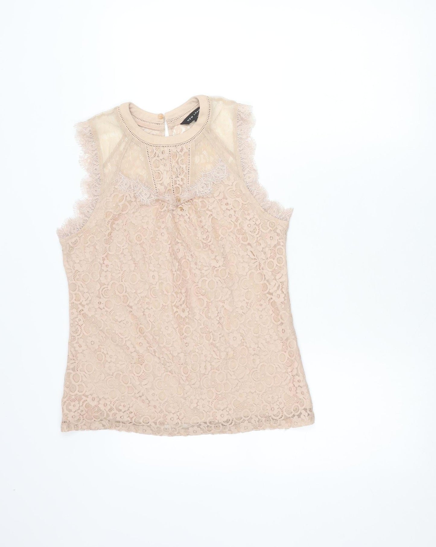 New Look Women’s Beige Lace High Neck Sleeveless Blouse Size 10