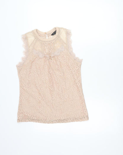 New Look Women’s Beige Lace High Neck Sleeveless Blouse Size 10