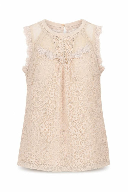 New Look Women’s Beige Lace High Neck Sleeveless Blouse Size 10