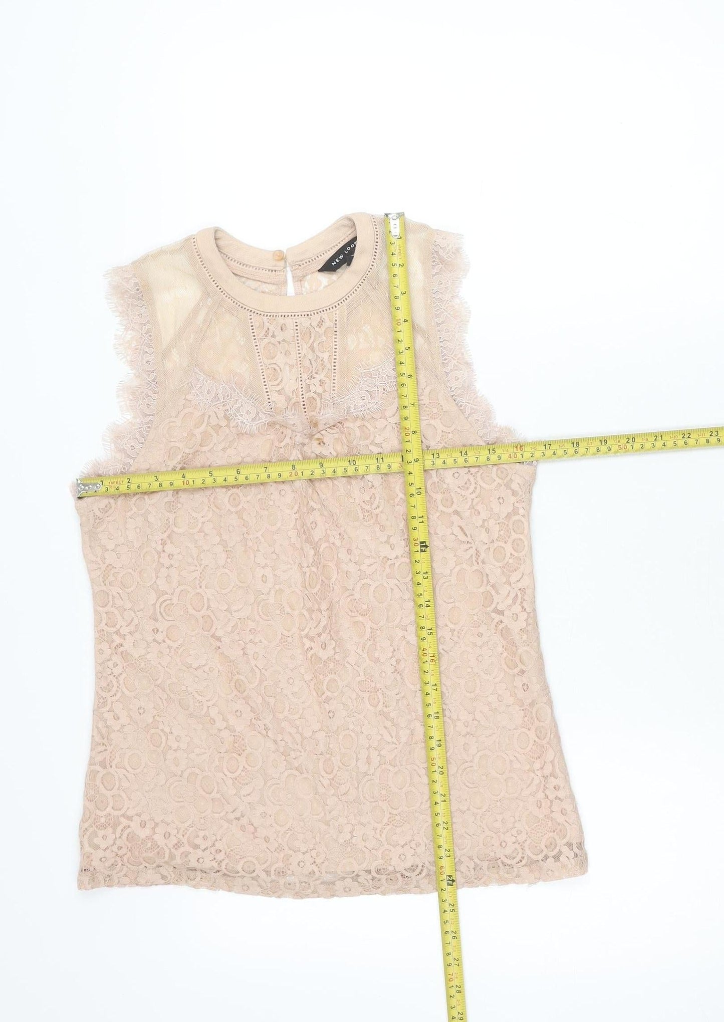 New Look Women’s Beige Lace High Neck Sleeveless Blouse Size 10