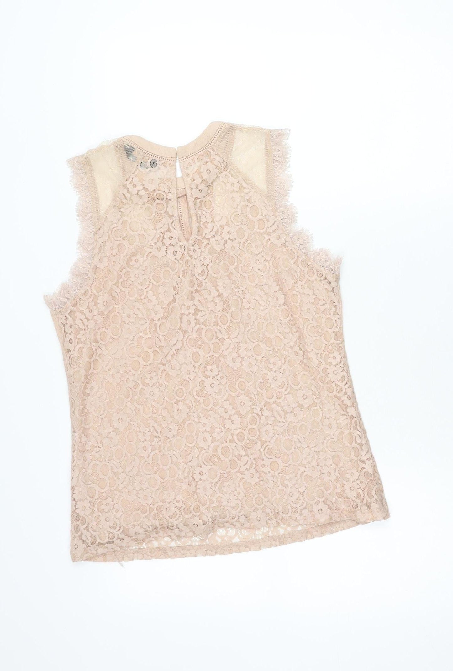 New Look Women’s Beige Lace High Neck Sleeveless Blouse Size 10