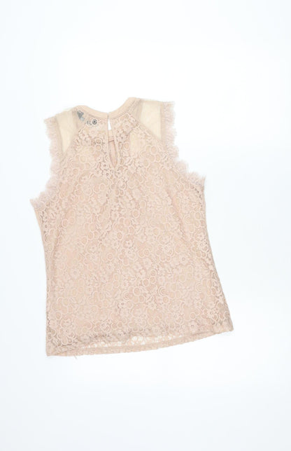 New Look Women’s Beige Lace High Neck Sleeveless Blouse Size 10