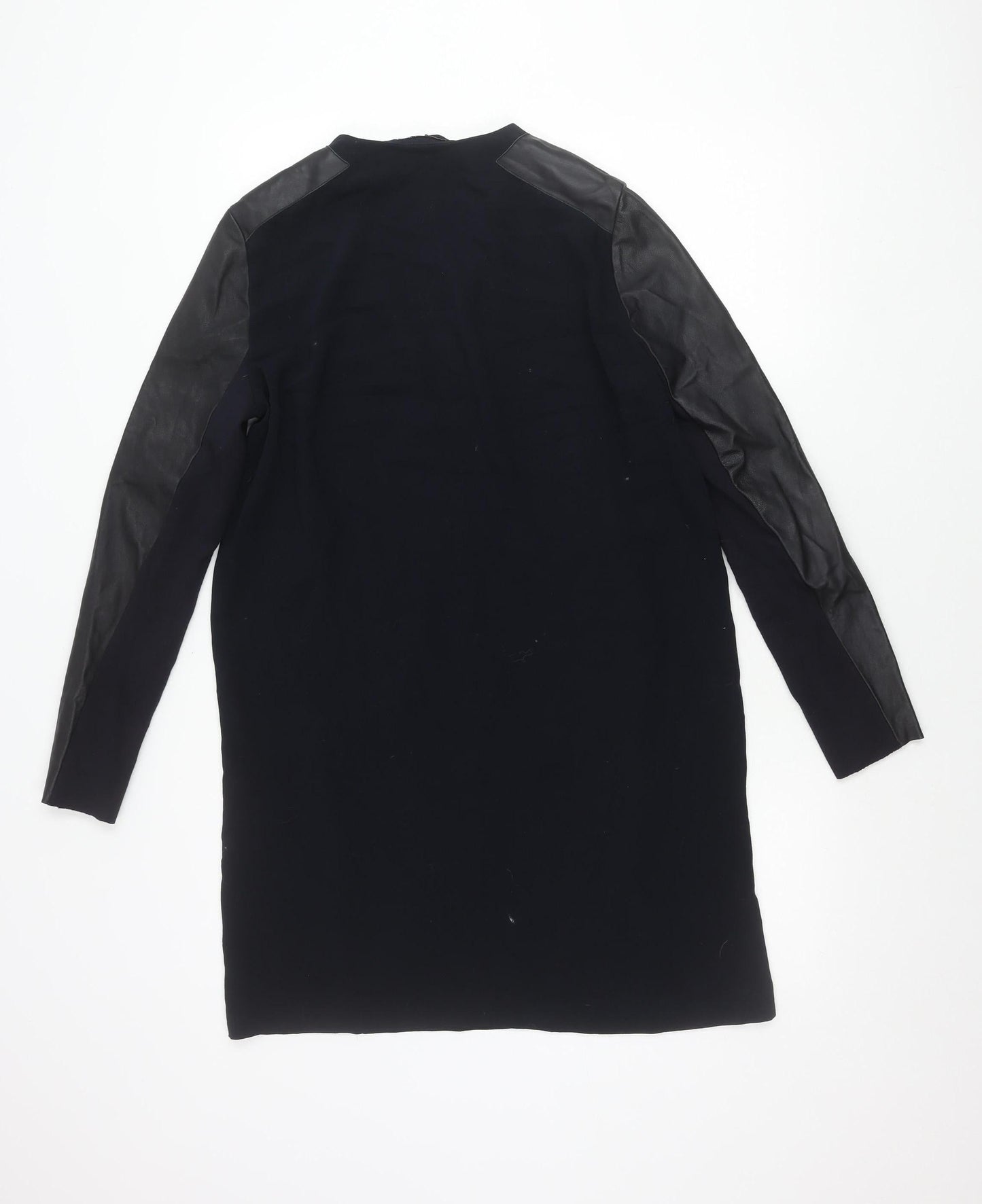 Maje Womens Black Tunic Blouse Size 12 Long Sleeve V-Neck Sheepskin Detail