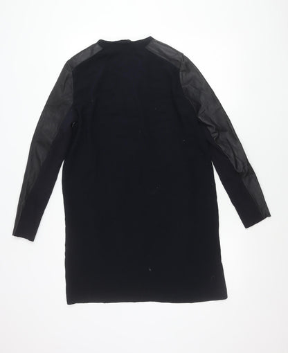 Maje Womens Black Tunic Blouse Size 12 Long Sleeve V-Neck Sheepskin Detail