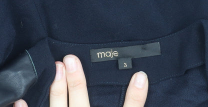 Maje Womens Black Tunic Blouse Size 12 Long Sleeve V-Neck Sheepskin Detail
