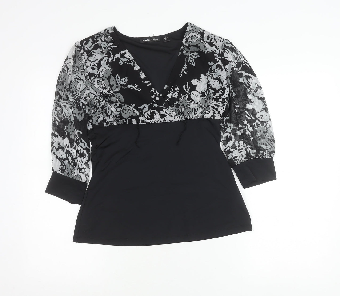 Essentials by Milano Women’s Black Floral Wrap Blouse Size S