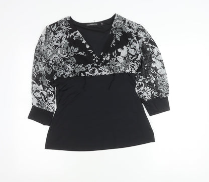 Essentials by Milano Women’s Black Floral Wrap Blouse Size S