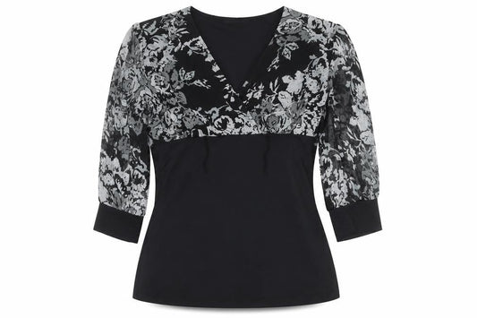 Essentials by Milano Women’s Black Floral Wrap Blouse Size S