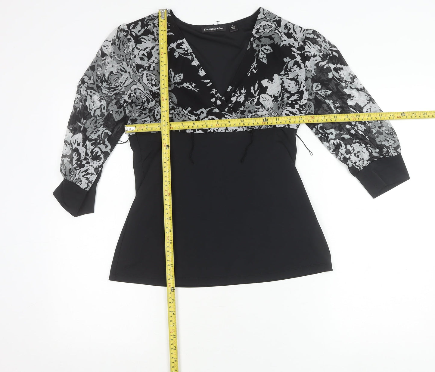 Essentials by Milano Women’s Black Floral Wrap Blouse Size S