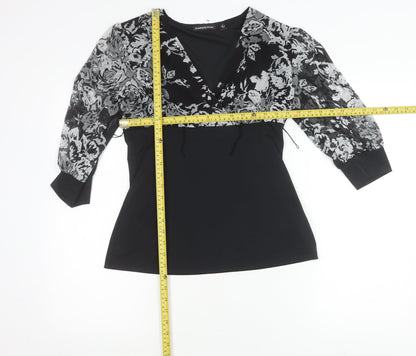 Essentials by Milano Women’s Black Floral Wrap Blouse Size S
