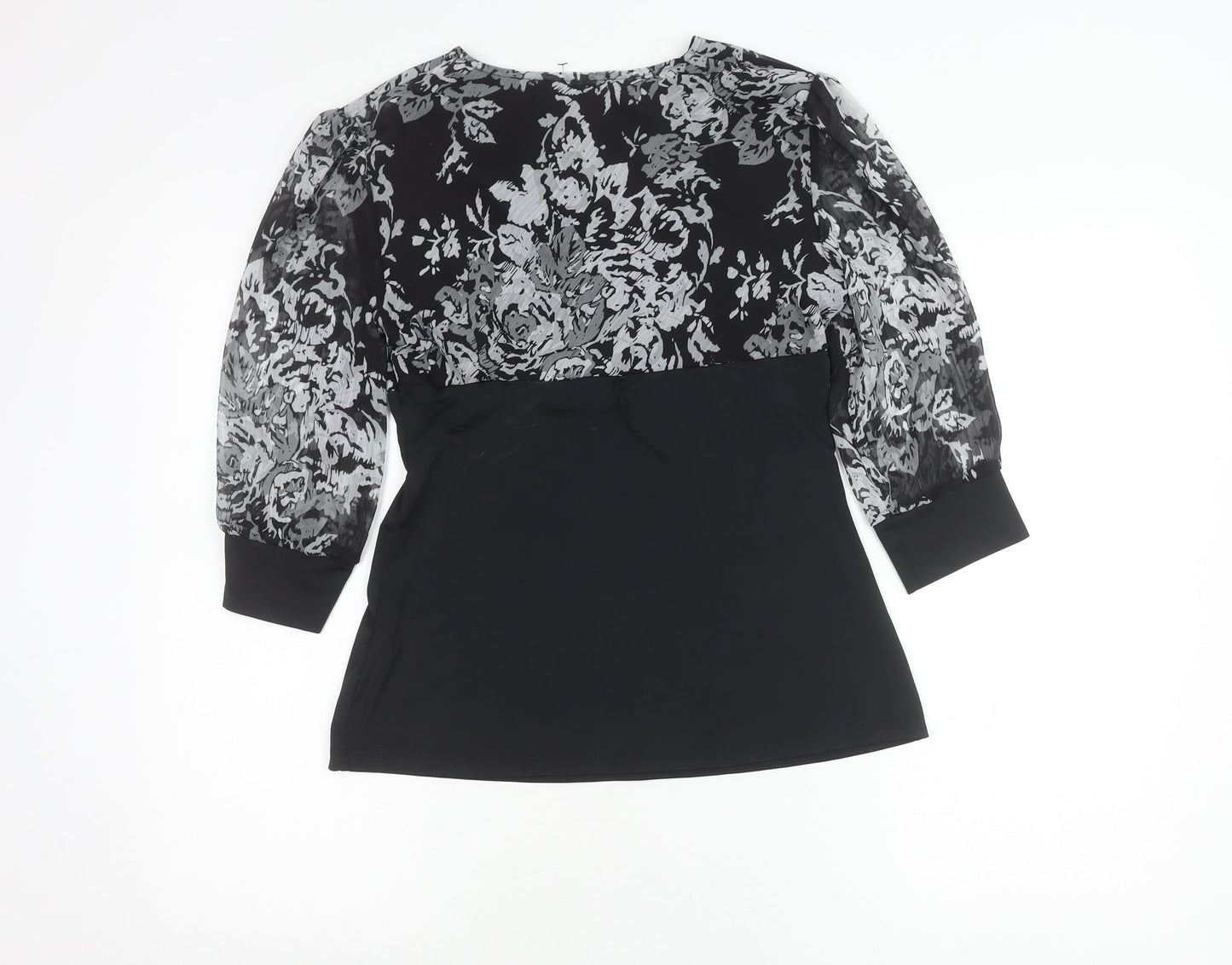 Essentials by Milano Women’s Black Floral Wrap Blouse Size S