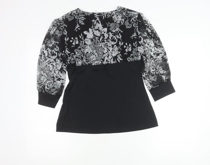 Essentials by Milano Women’s Black Floral Wrap Blouse Size S