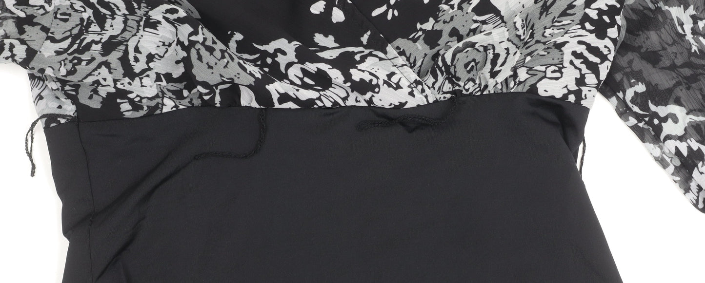 Essentials by Milano Women’s Black Floral Wrap Blouse Size S