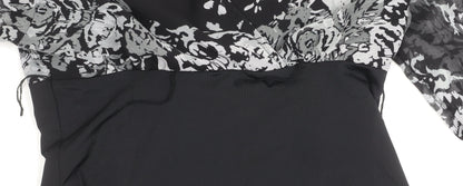 Essentials by Milano Women’s Black Floral Wrap Blouse Size S