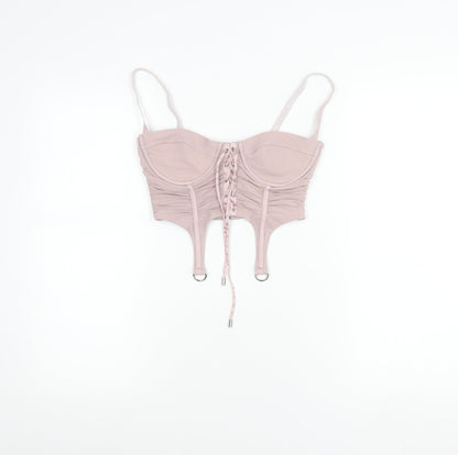 Oh Polly Women’s Pink Size 8 Slim Fit Camisole Ruched Mesh Top