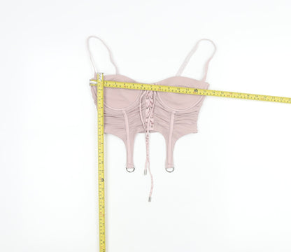 Oh Polly Women’s Pink Size 8 Slim Fit Camisole Ruched Mesh Top
