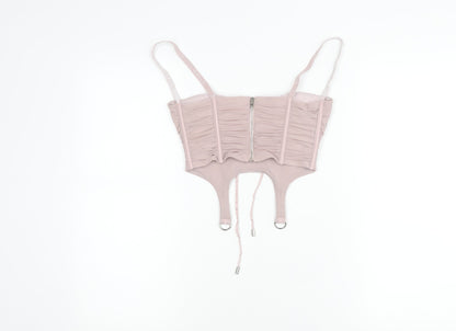 Oh Polly Women’s Pink Size 8 Slim Fit Camisole Ruched Mesh Top