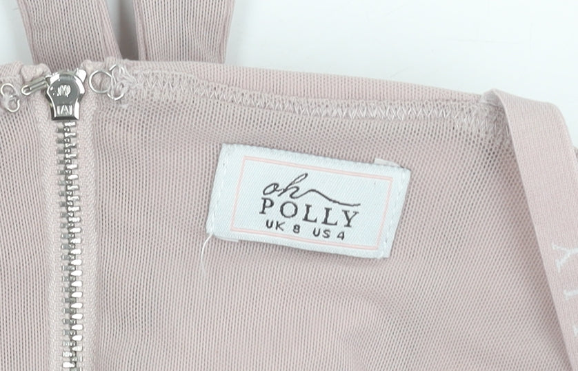Oh Polly Women’s Pink Size 8 Slim Fit Camisole Ruched Mesh Top