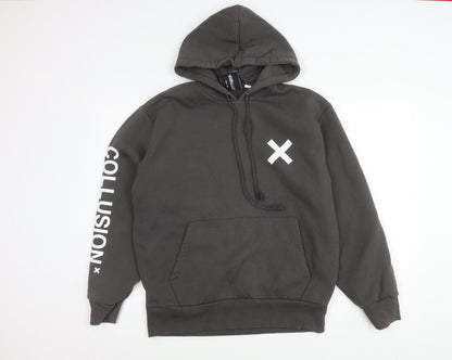 Collusion Men’s Black Pullover Hoodie Small Logo Graphic Print