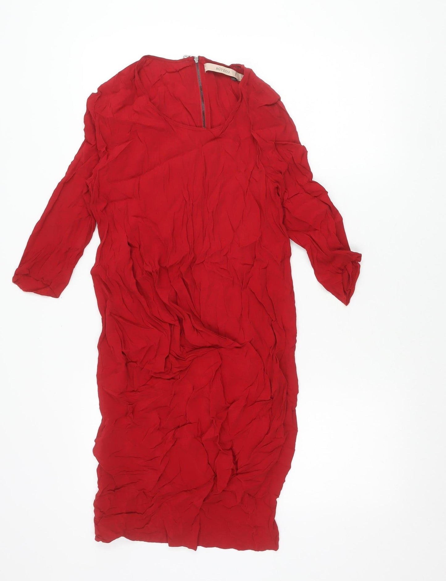Rützou Women’s Red Sheath Dress Size 6 Viscose Scoop Neck Formal